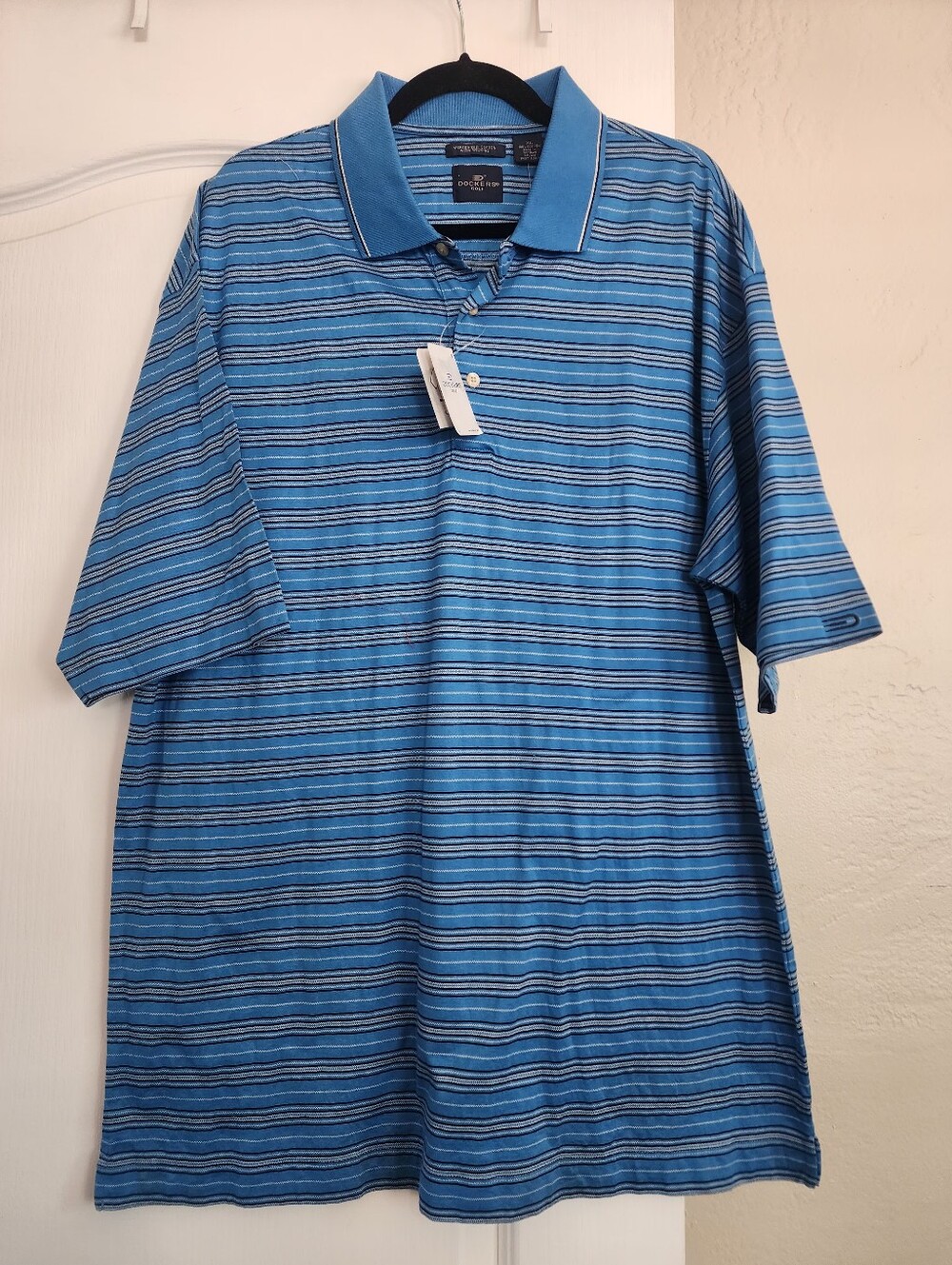 Dockers Striped Blue Cotton Polo with Contrast Colllar Quarter Button Sz. XL NWT